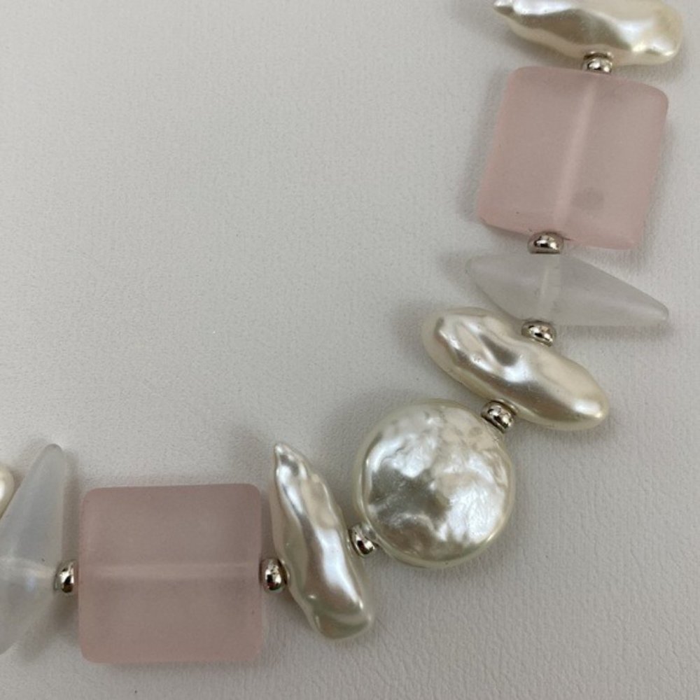 4/$20 A New Day Pink Square Bead, White Bead & White Pearlized Bead Necklace - Picture 3 of 7